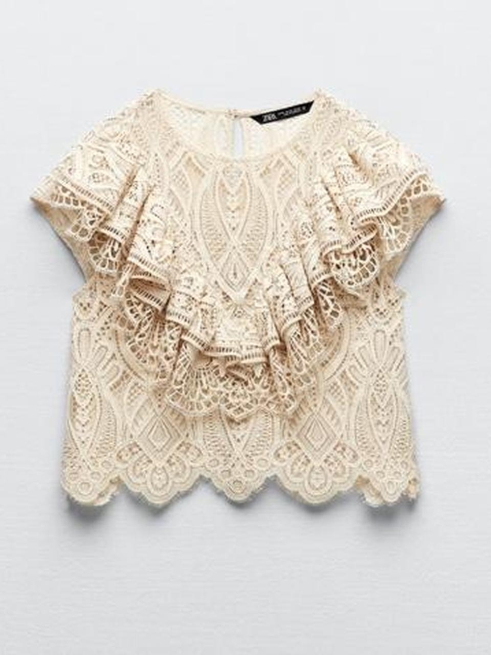 Zara Cream Lace Ruffle Crop Blouse